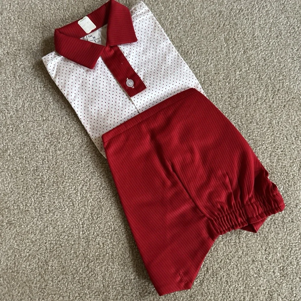 Boys Christmas 1T Short Set 12 Months NOS JCPenney Red & White Shorts Suspenders